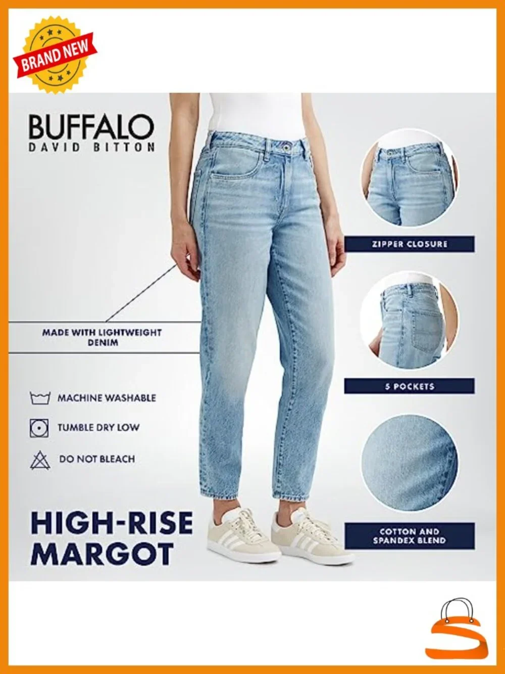 Women's High-Rise Mom Jeans - Cotton Spandex Tapered Leg Regular Fit 5-Pocket